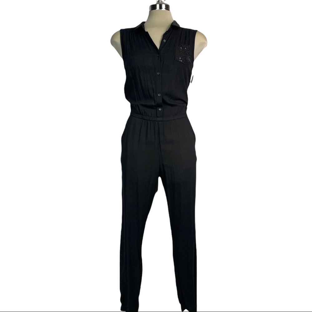 Elegant Jumpsuit Black Embellished Sequin Pocket Size S - Picture 8 of 9